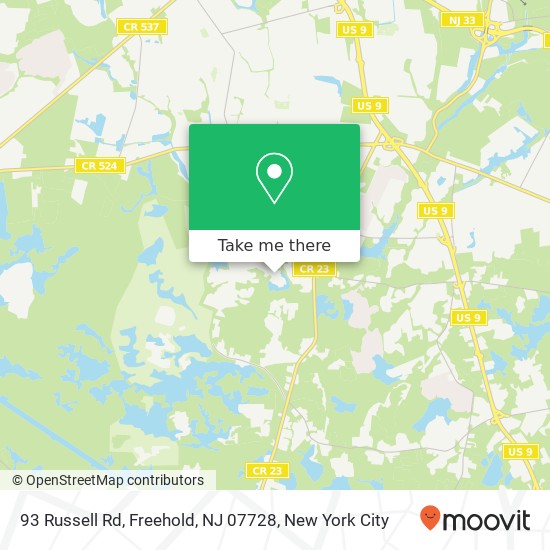 Mapa de 93 Russell Rd, Freehold, NJ 07728