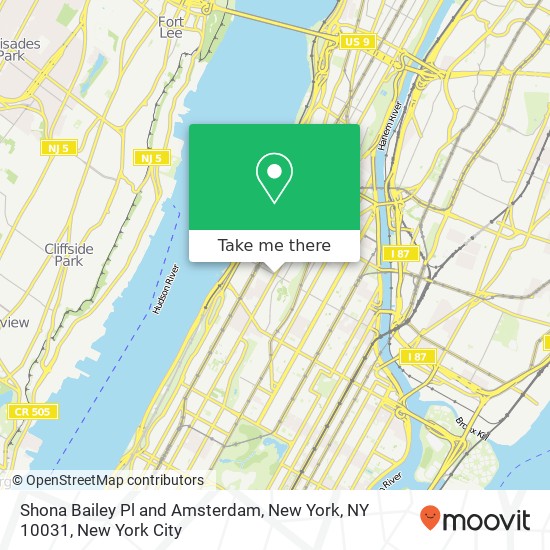 Mapa de Shona Bailey Pl and Amsterdam, New York, NY 10031