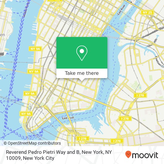 Mapa de Reverend Pedro Pietri Way and B, New York, NY 10009