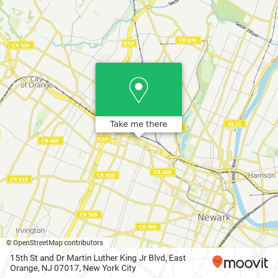 Mapa de 15th St and Dr Martin Luther King Jr Blvd, East Orange, NJ 07017