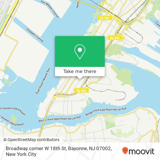 Mapa de Broadway corner W 18th St, Bayonne, NJ 07002