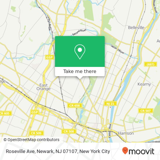 Mapa de Roseville Ave, Newark, NJ 07107