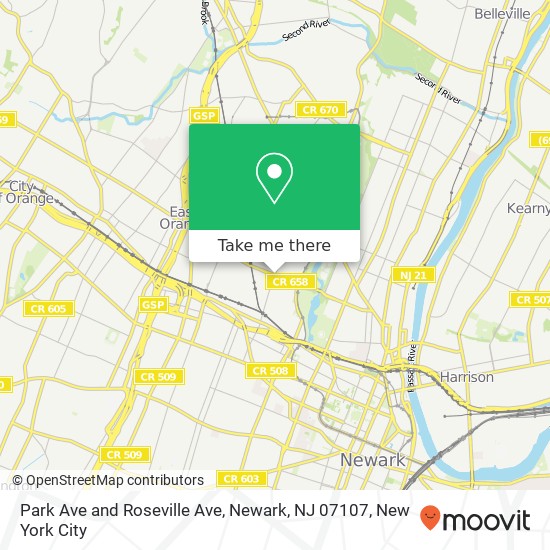 Mapa de Park Ave and Roseville Ave, Newark, NJ 07107