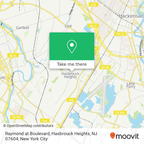 Mapa de Raymond at Boulevard, Hasbrouck Heights, NJ 07604