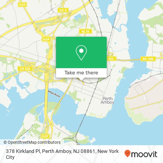 Mapa de 378 Kirkland Pl, Perth Amboy, NJ 08861