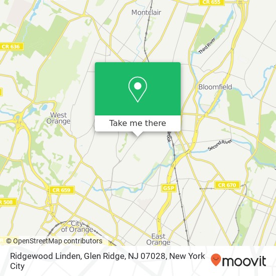 Mapa de Ridgewood Linden, Glen Ridge, NJ 07028