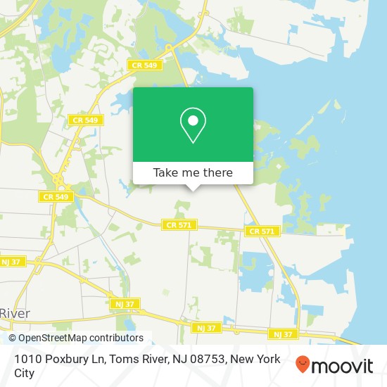 Mapa de 1010 Poxbury Ln, Toms River, NJ 08753