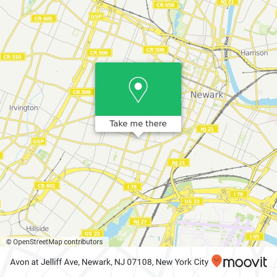 Avon at Jelliff Ave, Newark, NJ 07108 map