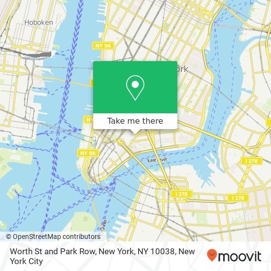 Worth St and Park Row, New York, NY 10038 map