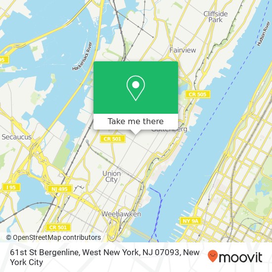 Mapa de 61st St Bergenline, West New York, NJ 07093