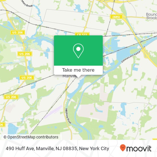 Mapa de 490 Huff Ave, Manville, NJ 08835