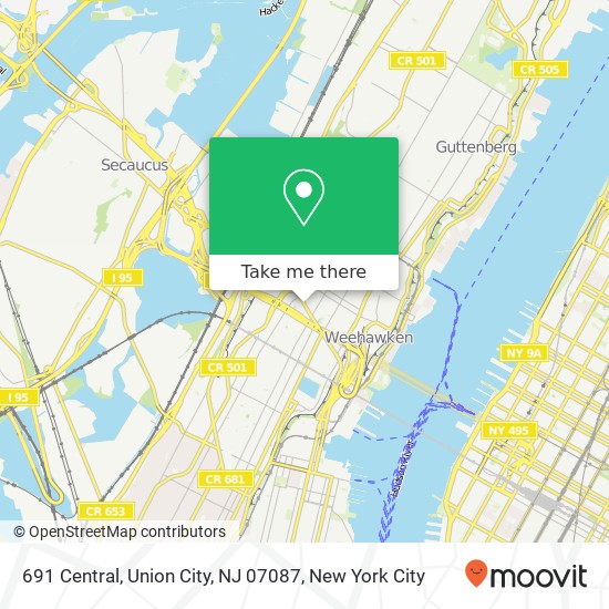 Mapa de 691 Central, Union City, NJ 07087