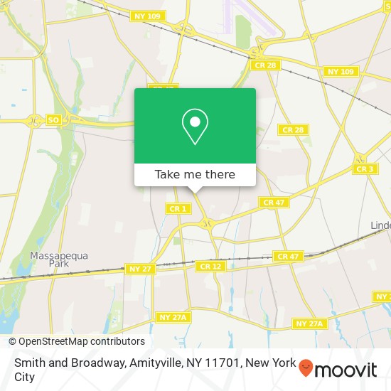 Smith and Broadway, Amityville, NY 11701 map