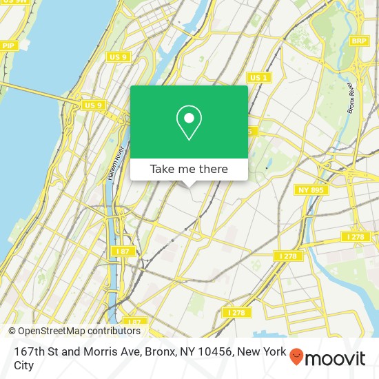 167th St and Morris Ave, Bronx, NY 10456 map