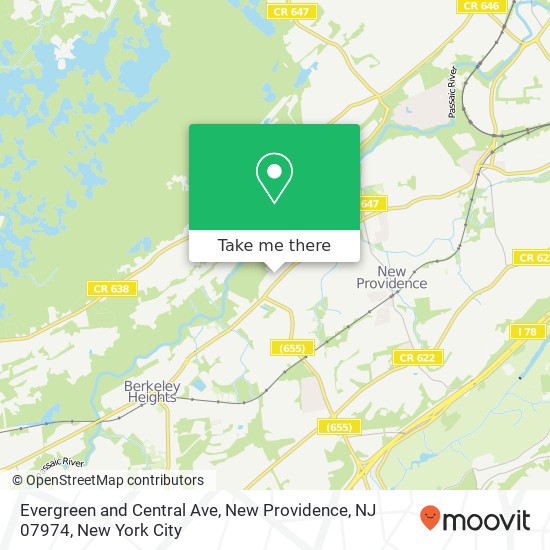 Mapa de Evergreen and Central Ave, New Providence, NJ 07974