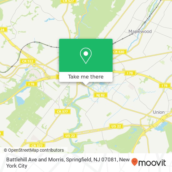 Mapa de Battlehill Ave and Morris, Springfield, NJ 07081