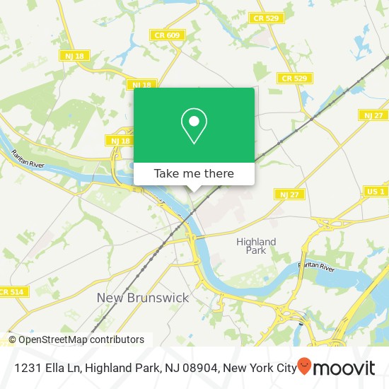 Mapa de 1231 Ella Ln, Highland Park, NJ 08904