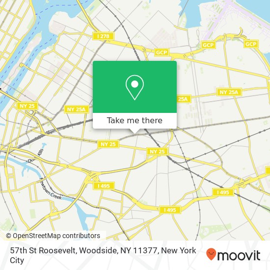 Mapa de 57th St Roosevelt, Woodside, NY 11377