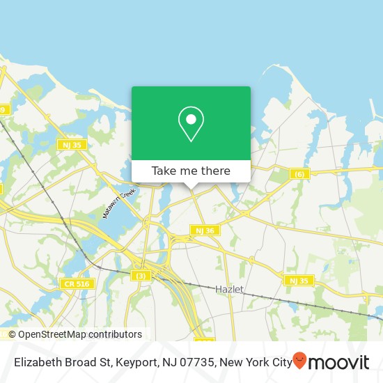 Mapa de Elizabeth Broad St, Keyport, NJ 07735