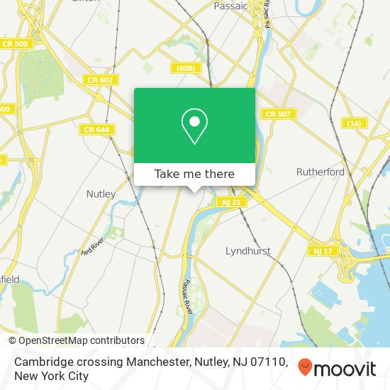 Mapa de Cambridge crossing Manchester, Nutley, NJ 07110