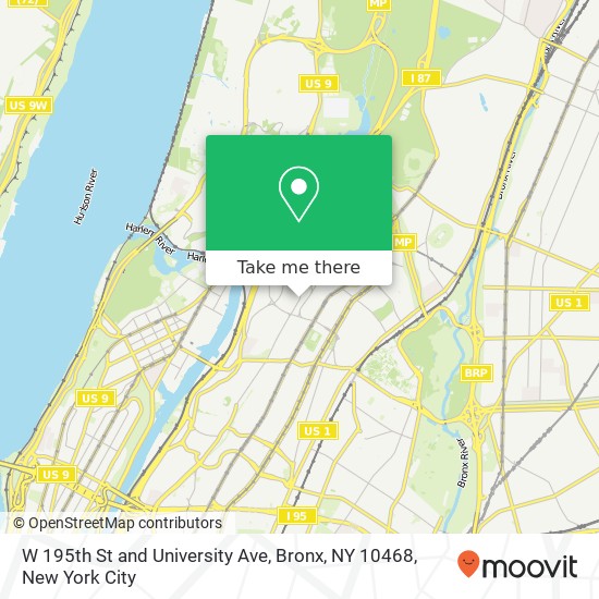 W 195th St and University Ave, Bronx, NY 10468 map