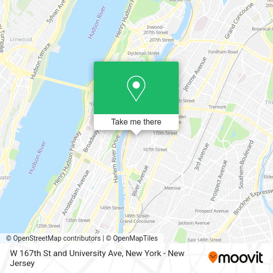 W 167th St and University Ave map
