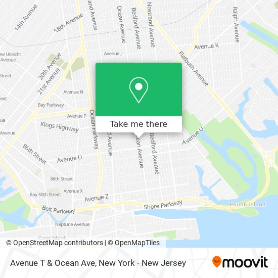 Avenue T & Ocean Ave map