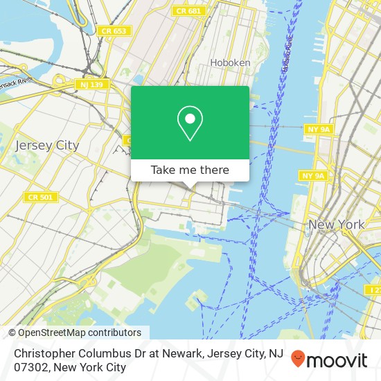 Mapa de Christopher Columbus Dr at Newark, Jersey City, NJ 07302