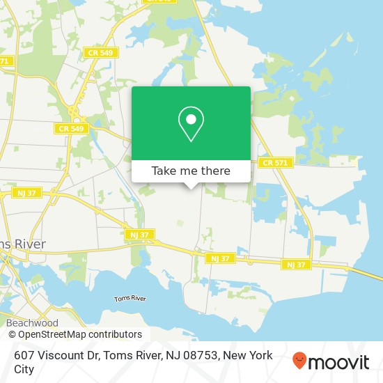 Mapa de 607 Viscount Dr, Toms River, NJ 08753