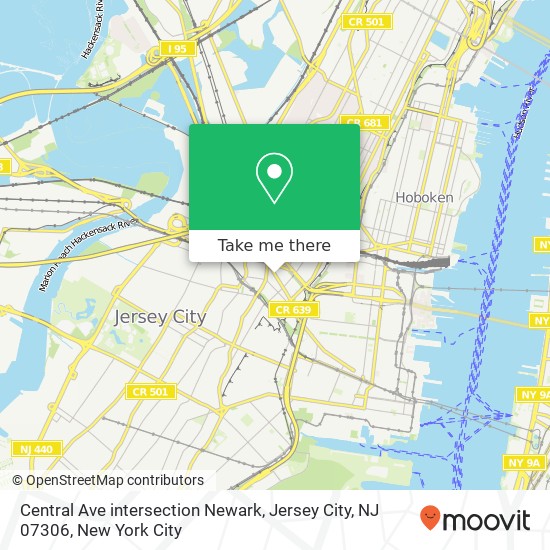 Mapa de Central Ave intersection Newark, Jersey City, NJ 07306