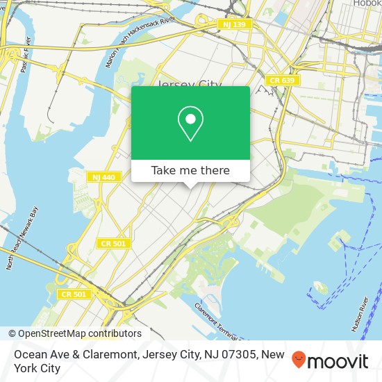 Mapa de Ocean Ave & Claremont, Jersey City, NJ 07305