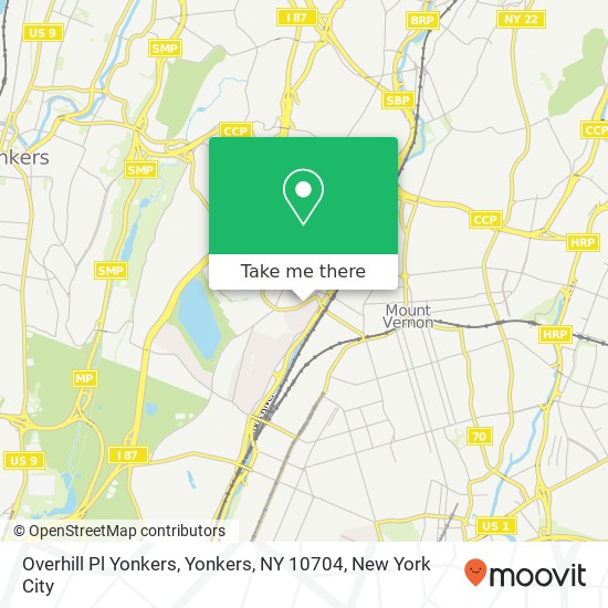Mapa de Overhill Pl Yonkers, Yonkers, NY 10704