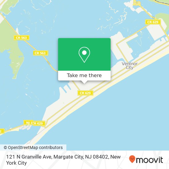 Mapa de 121 N Granville Ave, Margate City, NJ 08402