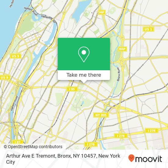 Mapa de Arthur Ave E Tremont, Bronx, NY 10457