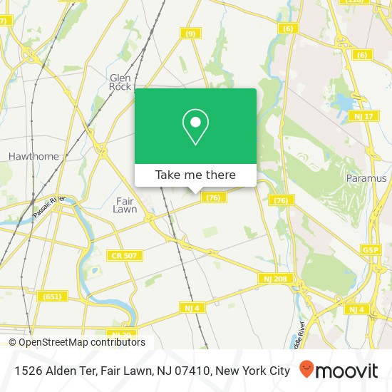 Mapa de 1526 Alden Ter, Fair Lawn, NJ 07410