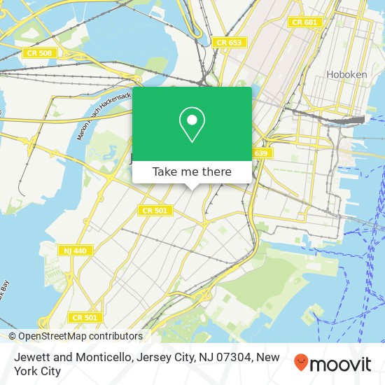 Jewett and Monticello, Jersey City, NJ 07304 map