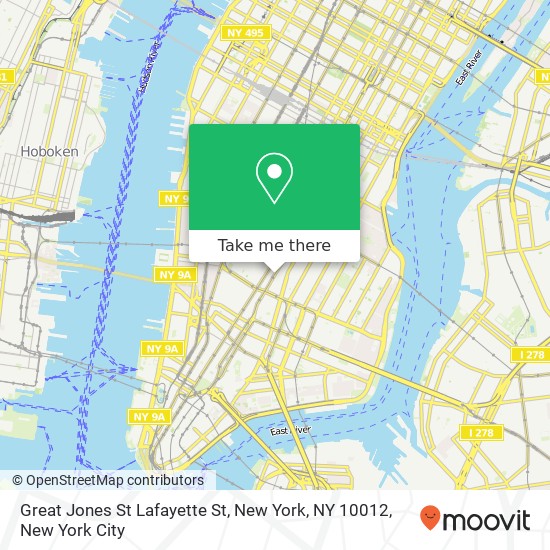 Mapa de Great Jones St Lafayette St, New York, NY 10012