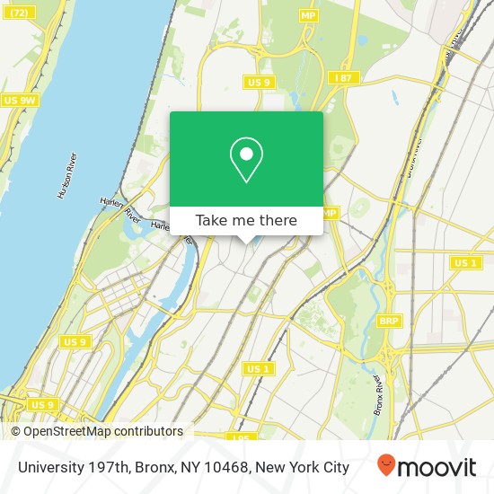Mapa de University 197th, Bronx, NY 10468
