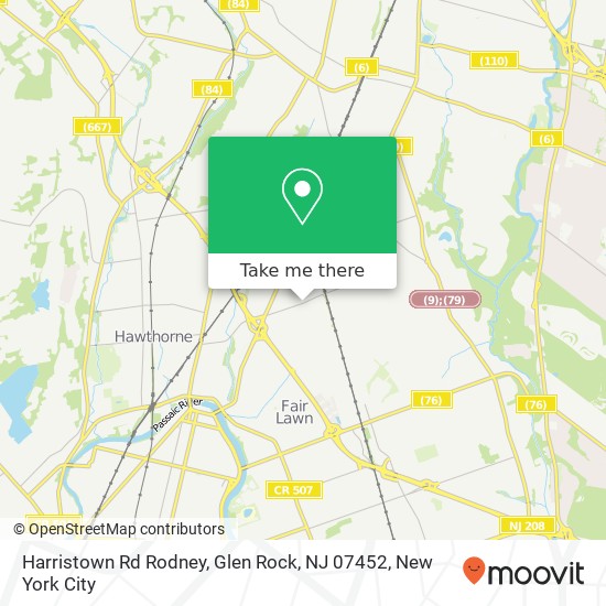 Mapa de Harristown Rd Rodney, Glen Rock, NJ 07452