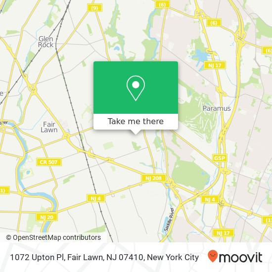 Mapa de 1072 Upton Pl, Fair Lawn, NJ 07410