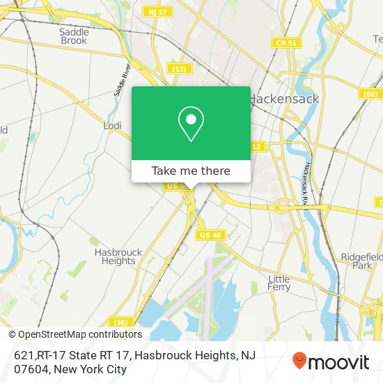 Mapa de 621,RT-17 State RT 17, Hasbrouck Heights, NJ 07604