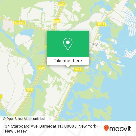 Mapa de 34 Starboard Ave, Barnegat, NJ 08005