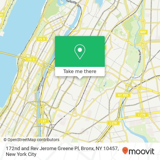 172nd and Rev Jerome Greene Pl, Bronx, NY 10457 map
