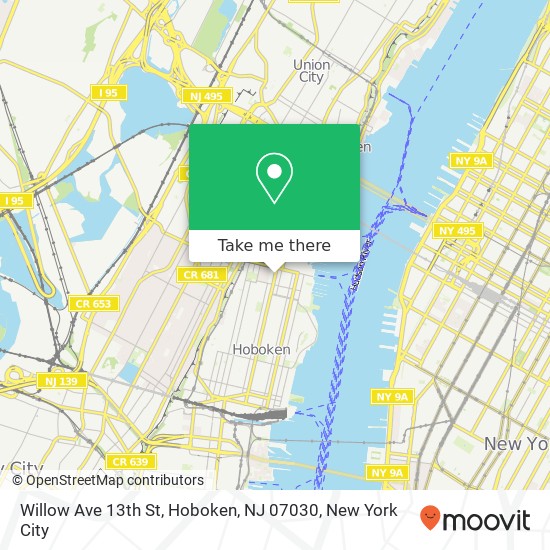 Willow Ave 13th St, Hoboken, NJ 07030 map