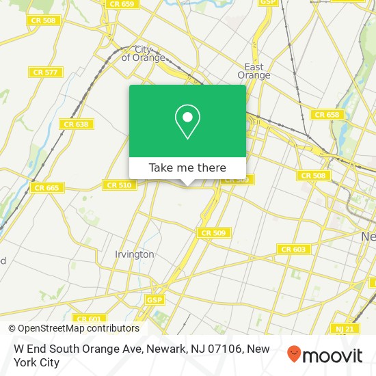 Mapa de W End South Orange Ave, Newark, NJ 07106