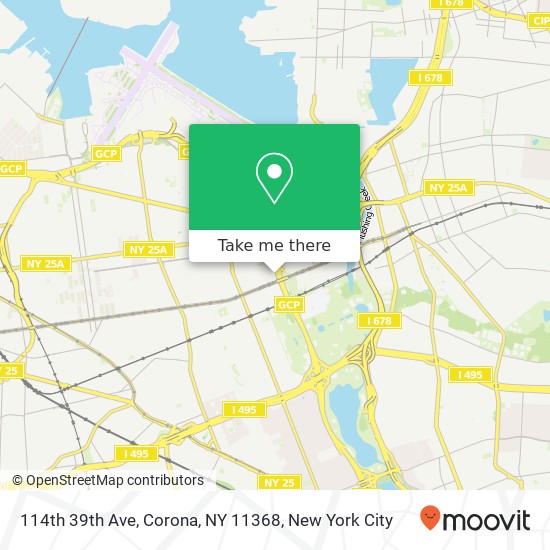 Mapa de 114th 39th Ave, Corona, NY 11368