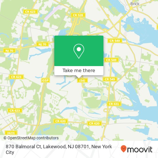 Mapa de 870 Balmoral Ct, Lakewood, NJ 08701