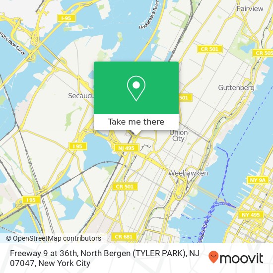 Mapa de Freeway 9 at 36th, North Bergen (TYLER PARK), NJ 07047