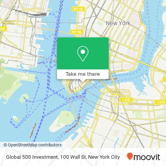 Global 500 Investment, 100 Wall St map