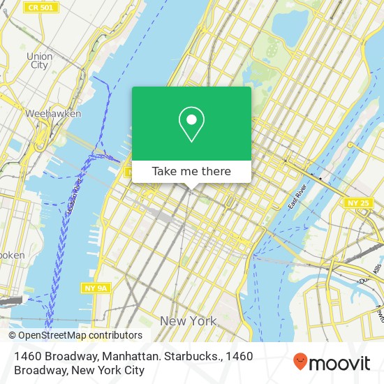 Mapa de 1460 Broadway, Manhattan. Starbucks., 1460 Broadway